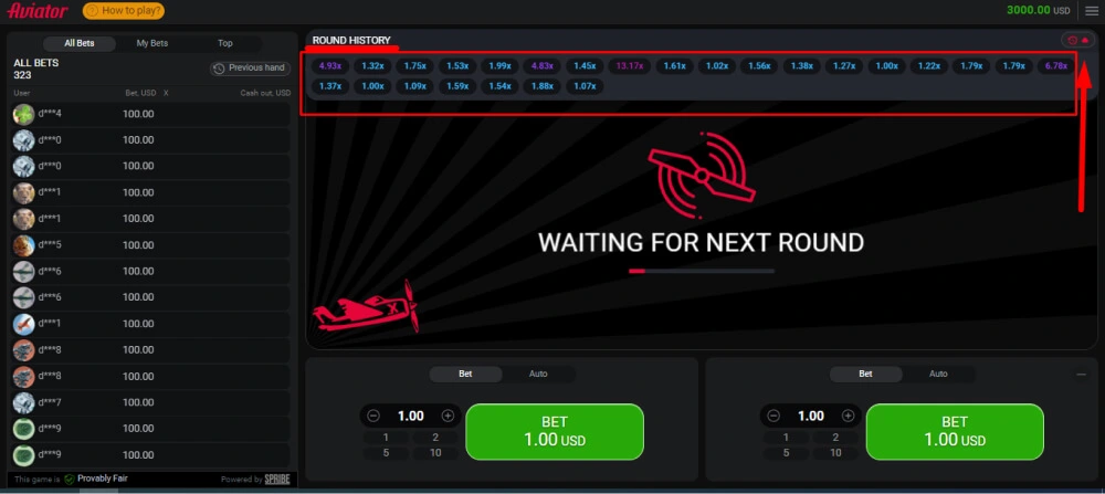 Історія раундів у грі Авіатор